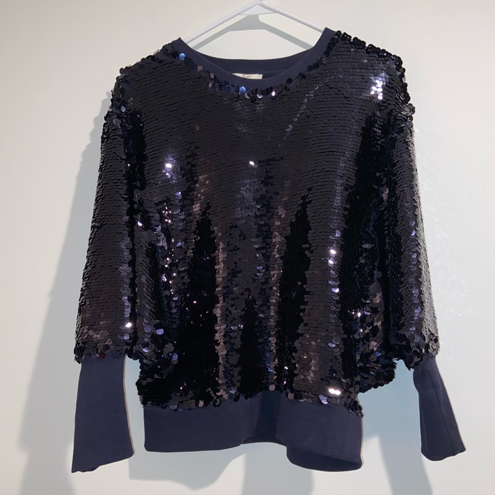 NWT JOIE Aldwyn Sequin Sweatshirt Midnight Blue